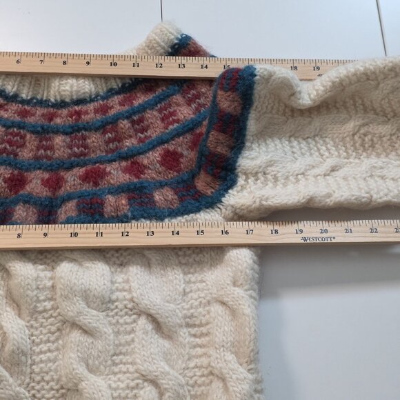 Unbranded Handknit Sweater Womens S/M Cream LS Fair Isle Cable Chunky Boho Cabin - Picture 4 of 13